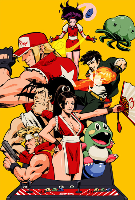 A selection of my favourite Neo Geo characters are bursting out from an American Neo Geo MVS arcade machine.